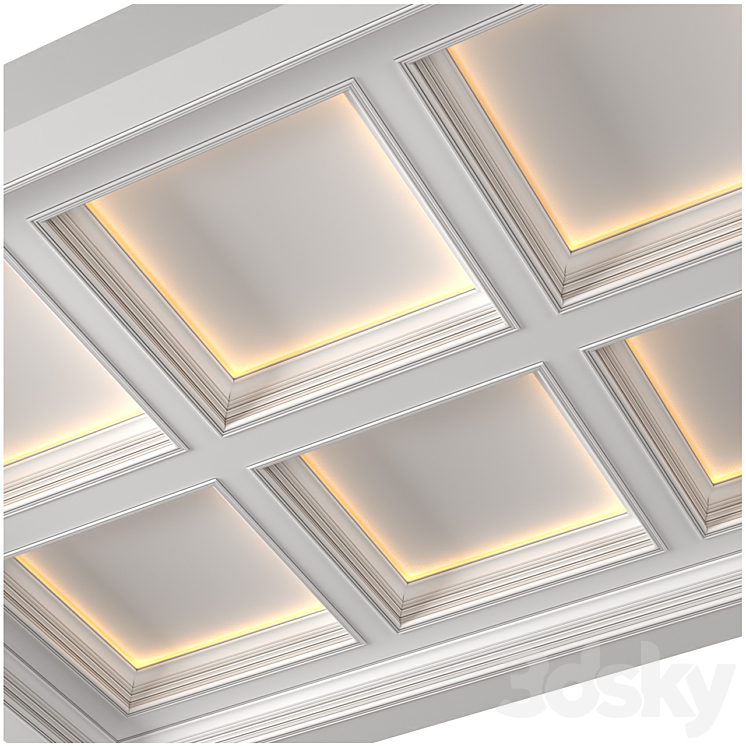 Modern coffered illuminated ceiling Art Deco style 3DS Max - thumbnail 2