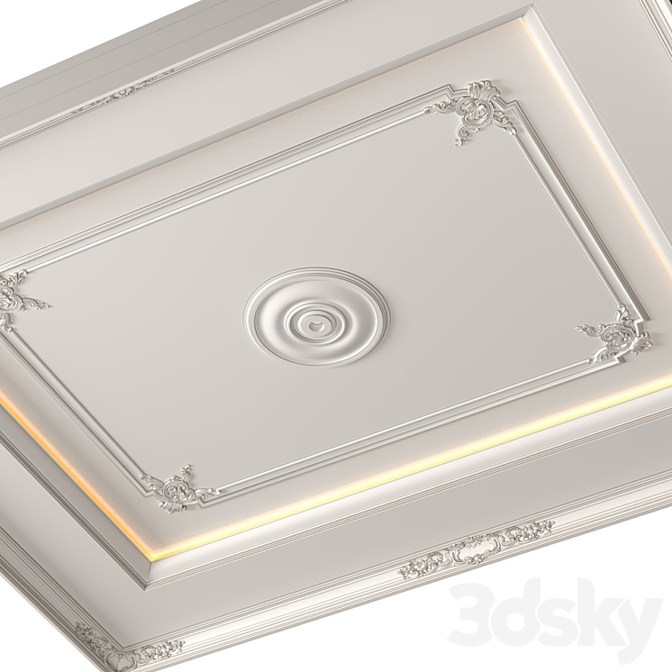 Modern coffered illuminated ceiling set Art Deco style 3DS Max Model - thumbnail 2