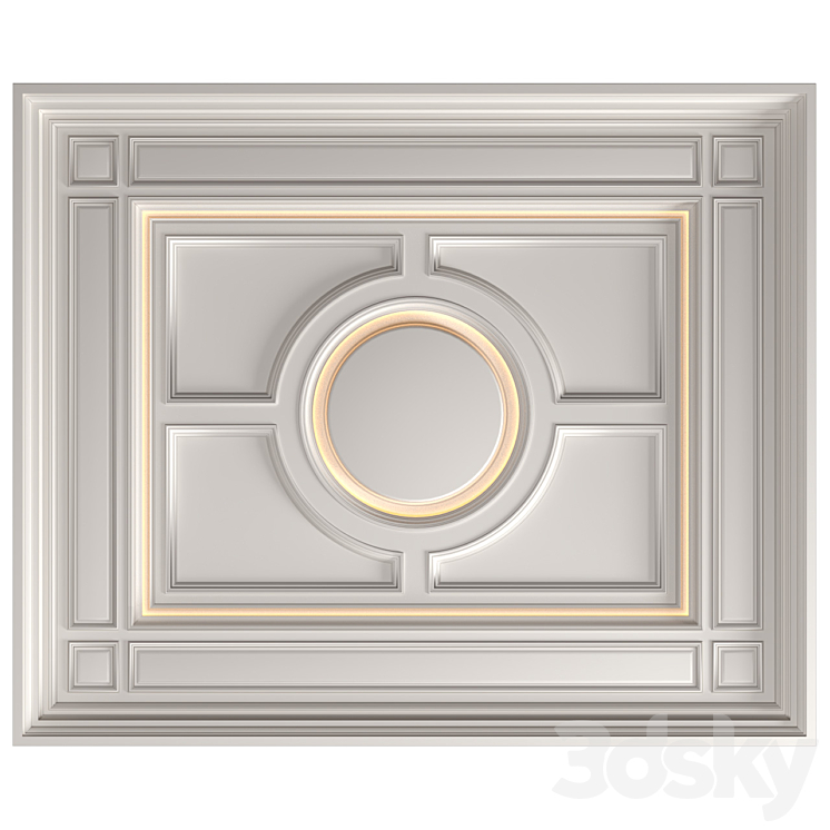 Modern coffered illuminated ceiling set Art Deco style 3DS Max Model - thumbnail 1