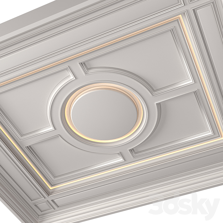 Modern coffered illuminated ceiling set Art Deco style 3DS Max - thumbnail 2