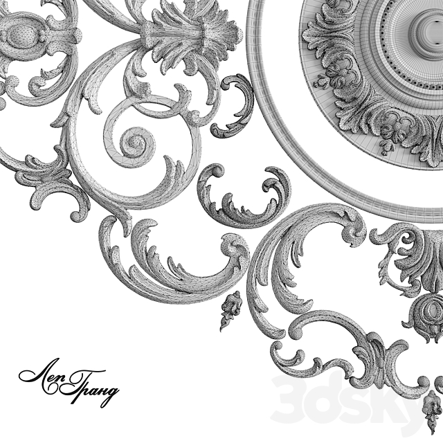 Rosette with stucco molding set No. 117 3ds Max - thumbnail 2