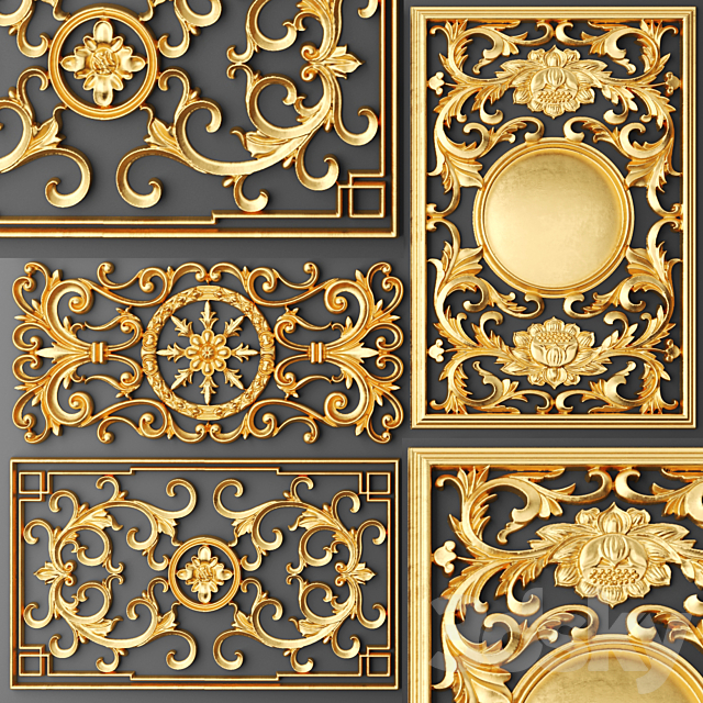 Set. Lattices. Classics. Stucco molding. Rosette. luxury. gold decor. carving. molding. stucco. ceiling. classical 3DSMax File - thumbnail 1