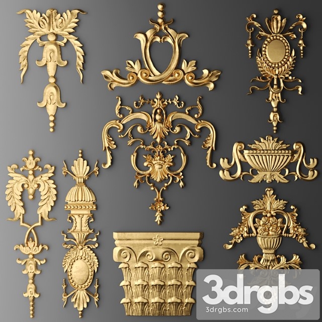 Set of Glued Decor Glued Rosette Lucky Golden Decor Carving Glue Glued Ceiling Classic 1 3dsmax Download - thumbnail 1