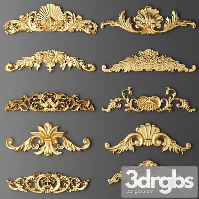 Set of Stucco Decor Stucco Luxury Gold Decor Carving Modeling Stucco Crown Cartouche Set Classic 2 3dsmax Download - thumbnail 1