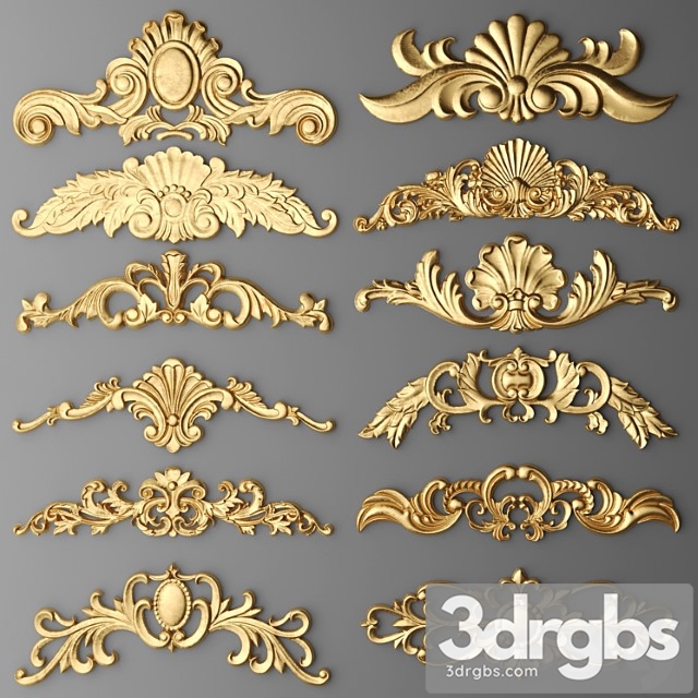 Set of Stucco Decor Stucco Luxury Gold Decor Carving Modeling Stucco Crown Cartouche Set Classic 3dsmax Download - thumbnail 1