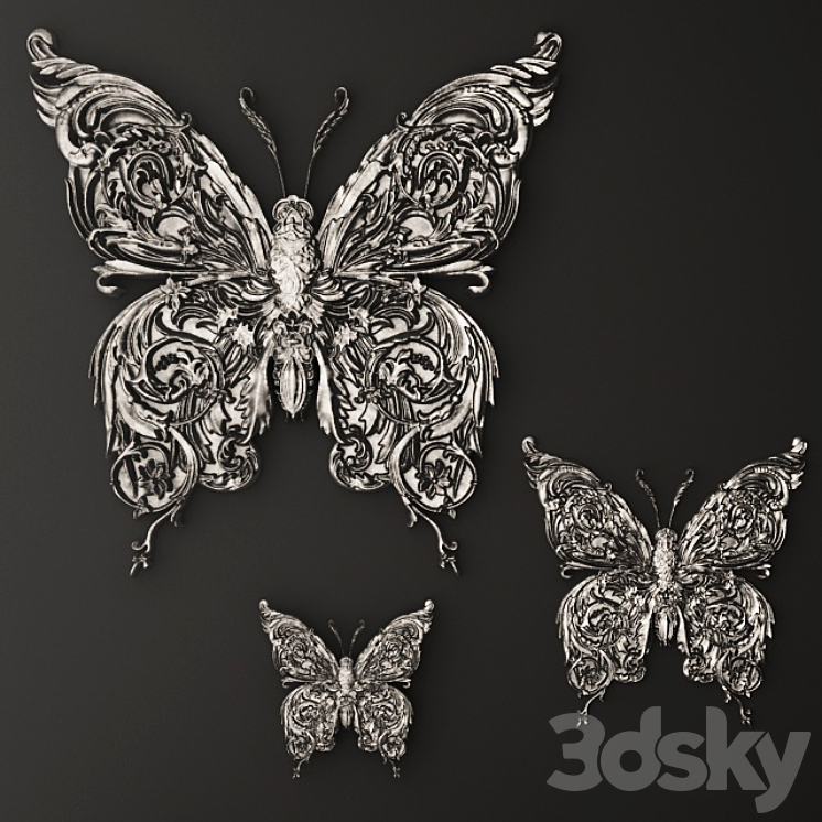 Stucco butterfly decor. 3DS Max - thumbnail 1