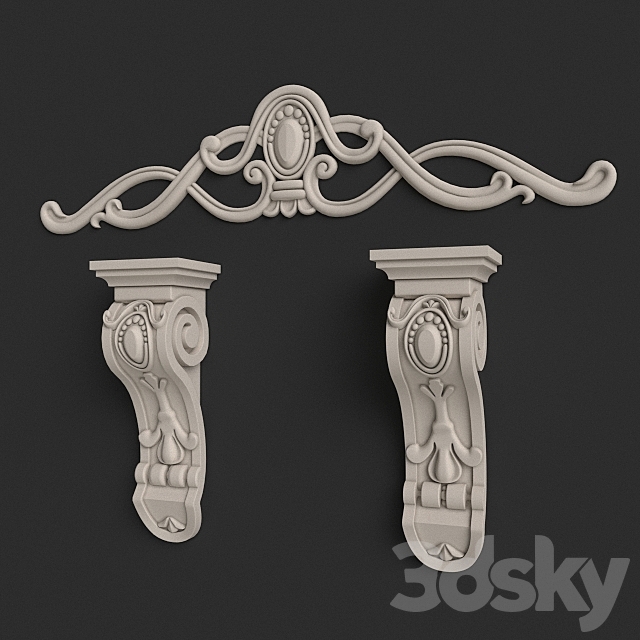 stucco elements bracket and vignette 3ds Max - thumbnail 1