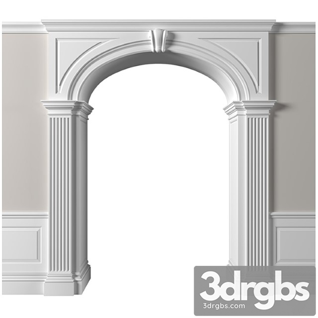 Traditional interior arched doorway opening.classic wall paneling - thumbnail 1