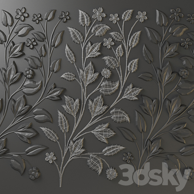 Wall decor 002. Flower 3DS Max Model - thumbnail 2