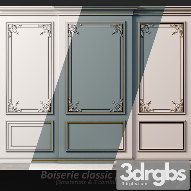 Wall Molding 20 Boiserie Classic Panels 3dsmax Download - thumbnail 1