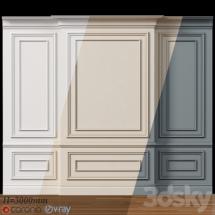 Wall molding 4. Boiserie classic panels 3DS Max - thumbnail 1