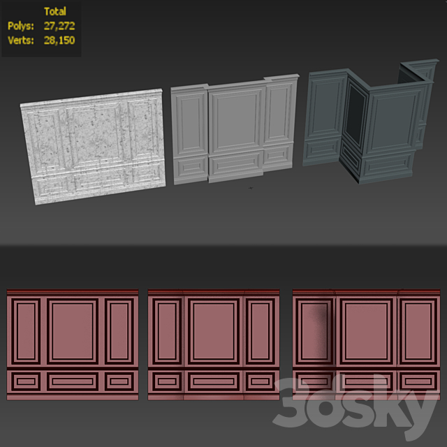 Wall molding 4. Boiserie classic panels 3DSMax File - thumbnail 3