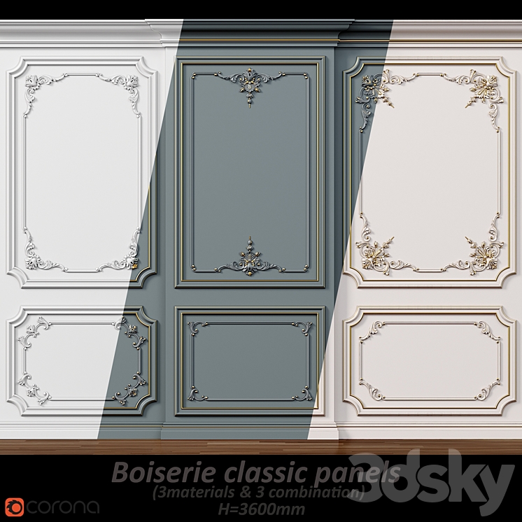 Wall molding 5. Boiserie classic panels 3DS Max - thumbnail 1