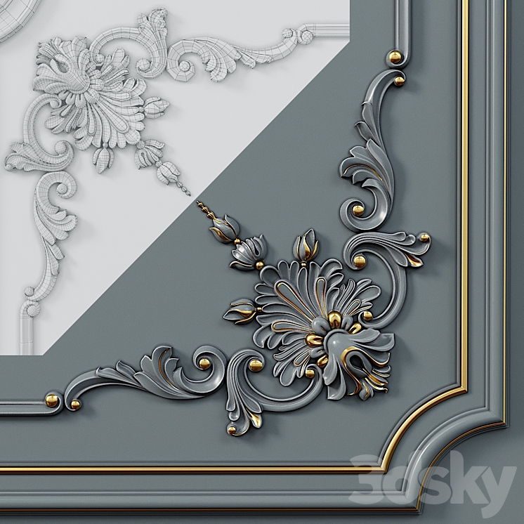 Wall molding 5. Boiserie classic panels 3DS Max - thumbnail 2