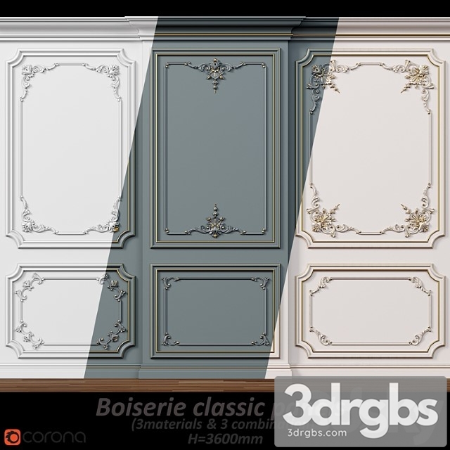 Wall Molding 5 Boiserie Classic Panels 3dsmax Download - thumbnail 1