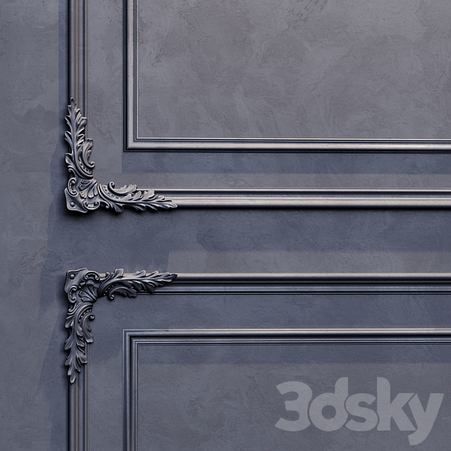 Wall molding classic 2 black and white 3DS Max Model - thumbnail 4