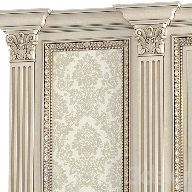 Wall wood boiserie paneling with Wallpaper 3DS Max - thumbnail 2