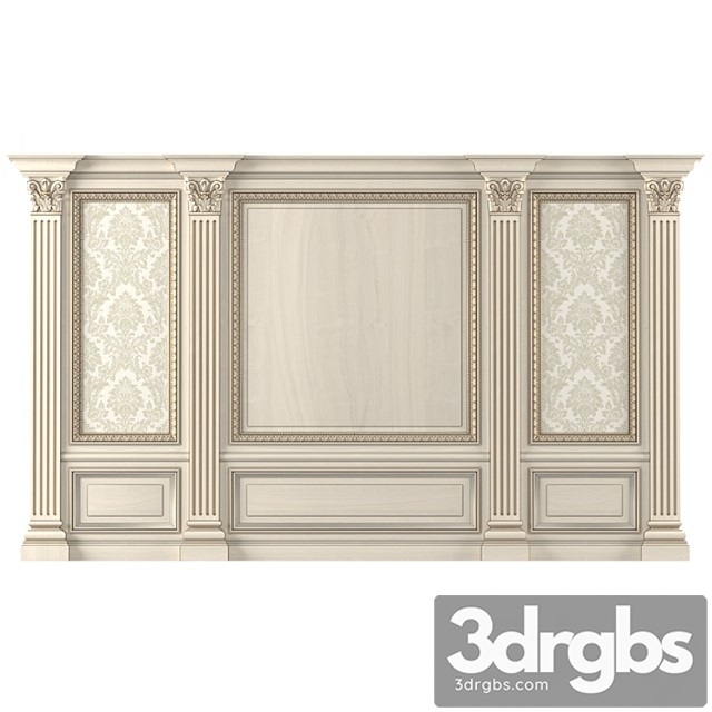 Wall wood boiserie paneling with wallpaper - thumbnail 1