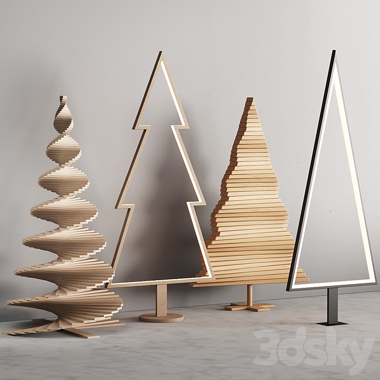 035 Modern christmas trees 01 wood and light 3DS Max Model - thumbnail 1