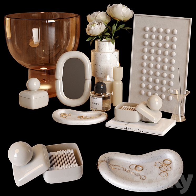 Beige decor set with peony flowers 3DS Max Model - thumbnail 3