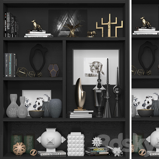 Bookcase with books. decor and figurines 11 3DSMax File - thumbnail 1