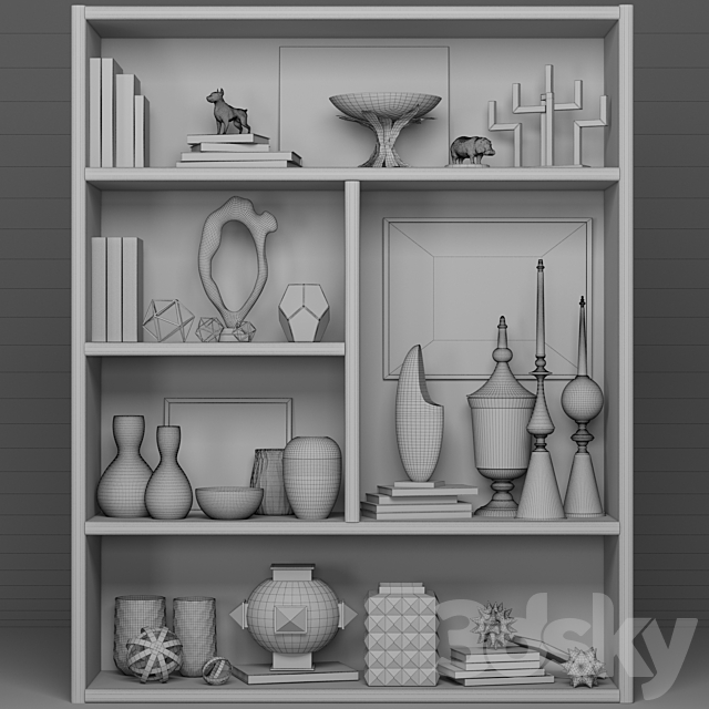 Bookcase with books. decor and figurines 11 3DSMax File - thumbnail 2