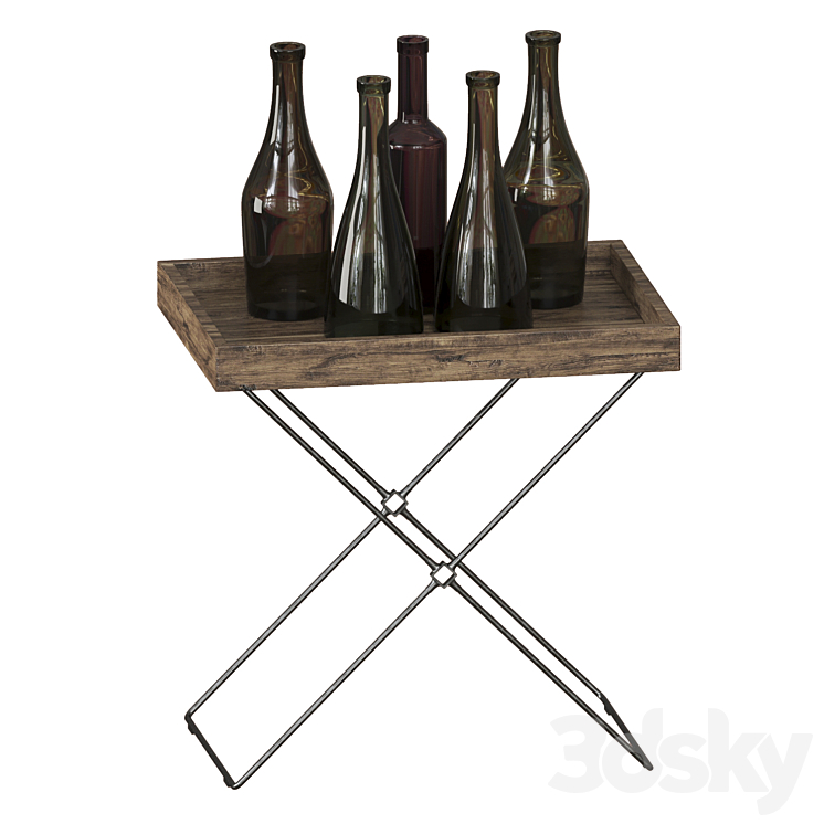 Bottle set with table 3DS Max Model - thumbnail 1