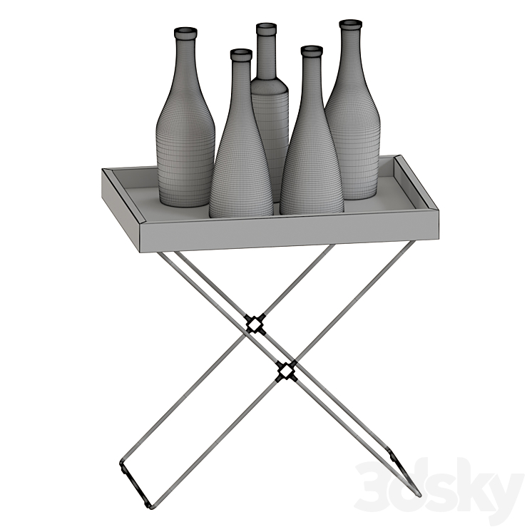 Bottle set with table 3DS Max Model - thumbnail 2