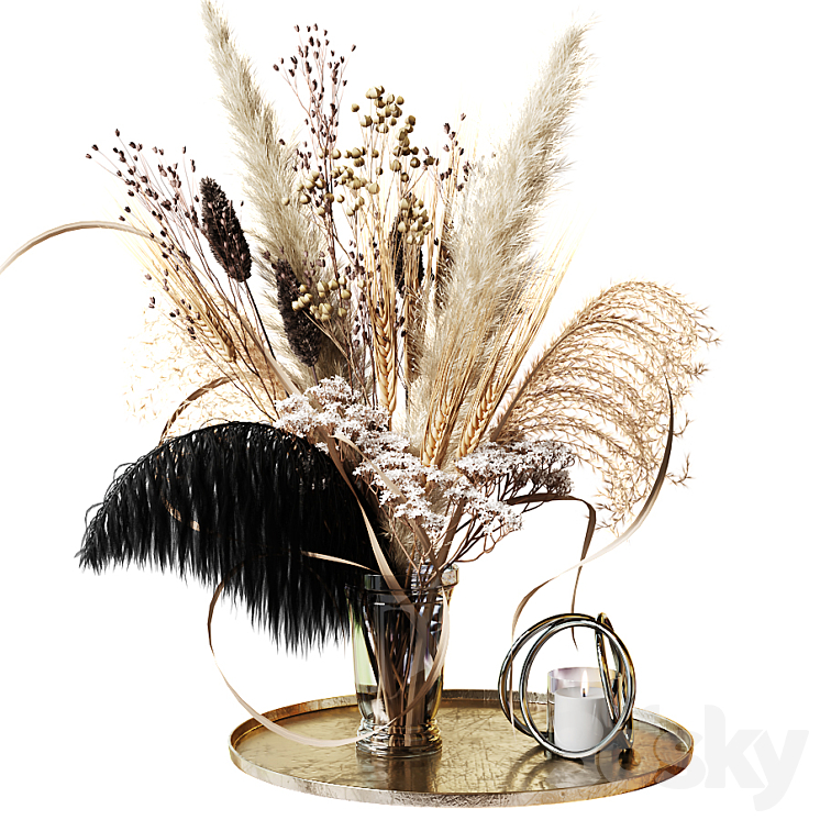 Bouquet of dried flowers with a black feather 3DS Max - thumbnail 1