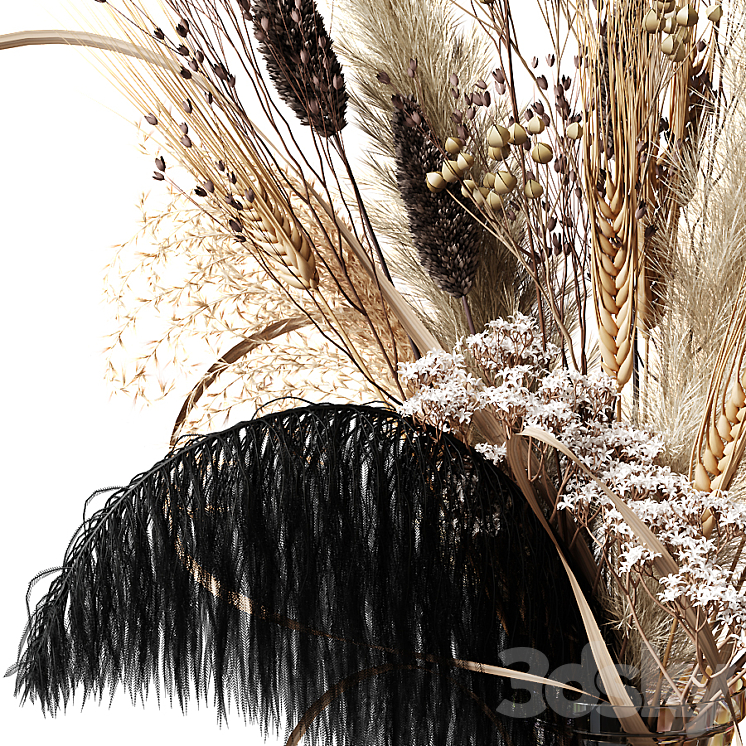 Bouquet of dried flowers with a black feather 3DS Max - thumbnail 2