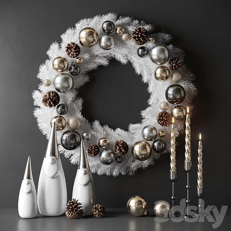 Christmas decor with candles and wreath 3DS Max Model - thumbnail 3