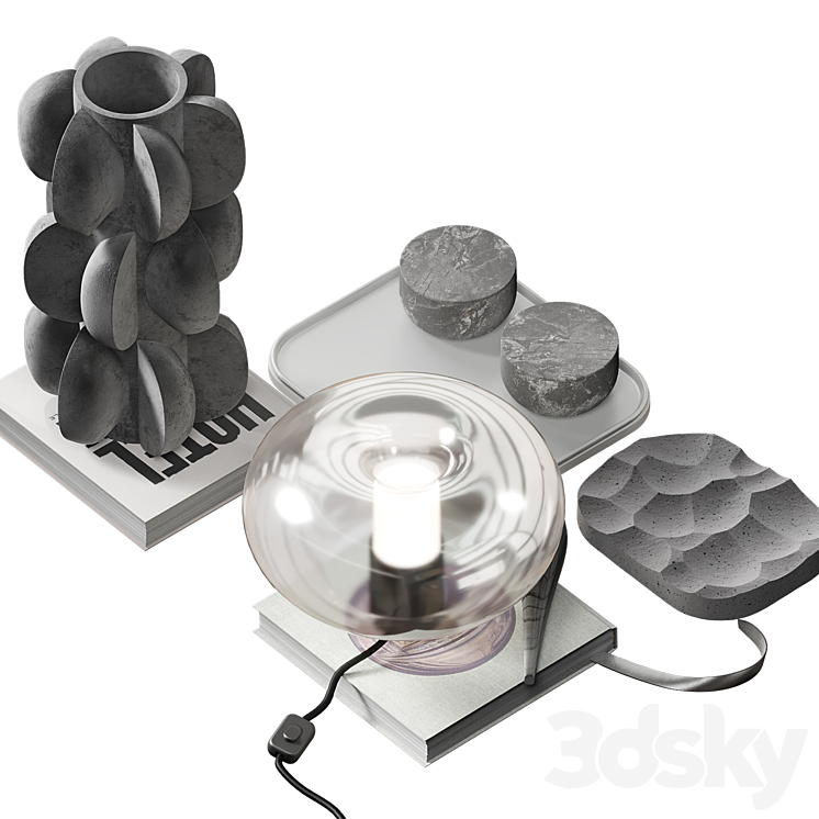 Coffee table decor set 045 with lamp 3DS Max Model - thumbnail 2