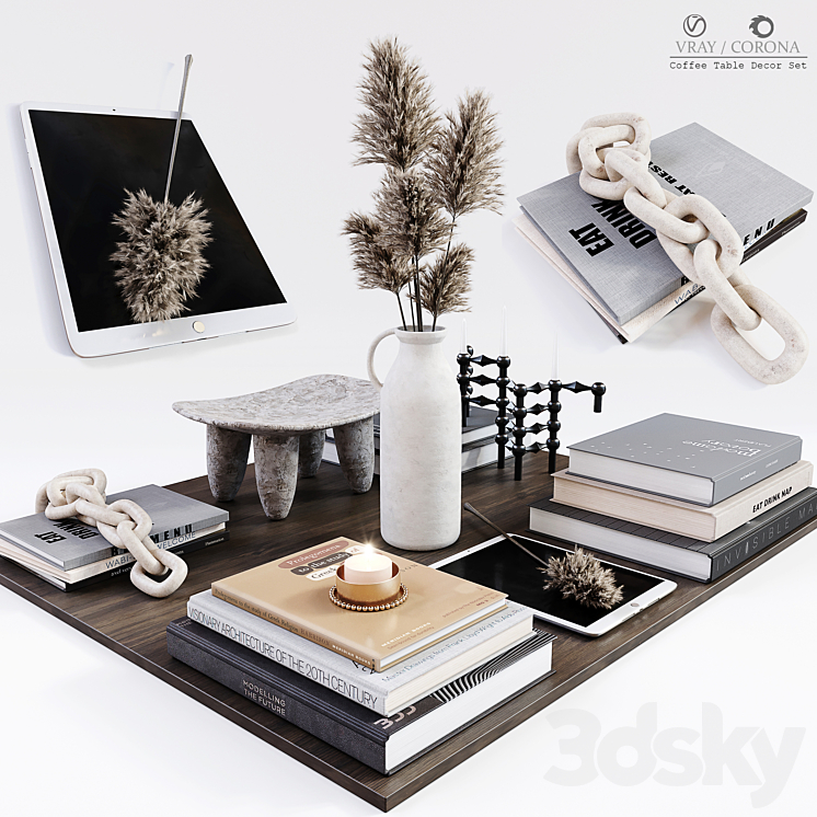 Coffee Table Decor Set 3DS Max Model - thumbnail 1