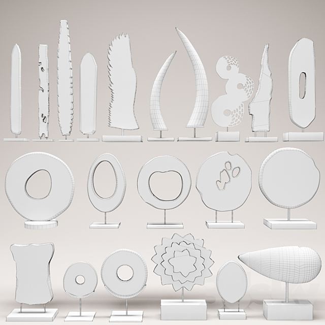 collection of 21 statues. figurine. wooden. eco design. set. collection. decor. tusk. wing. mega set 3DSMax File - thumbnail 3