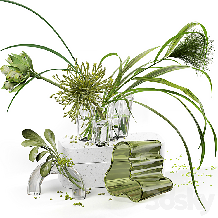 Decor set 047 with green plants AALTO VASE 3DS Max Model - thumbnail 1