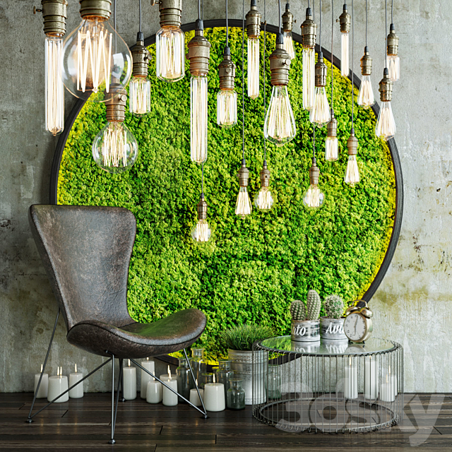 Decor set with moss and lamps 3DSMax File - thumbnail 1