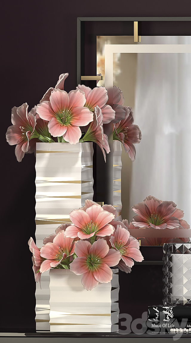 DECORATIVE FLOWER VASE SET 5 3DS Max Model - thumbnail 2