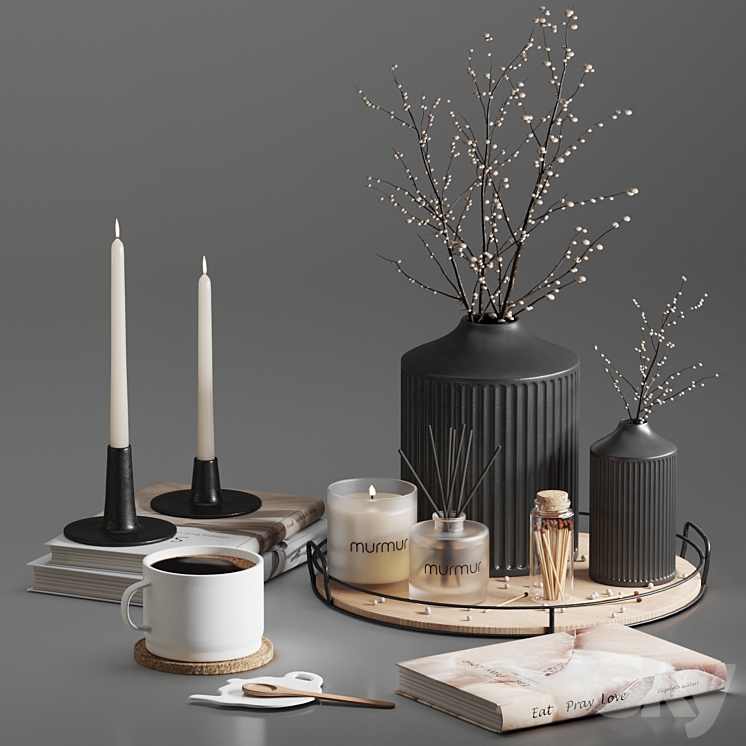 Decorative set 01 With Murmur candle and diffuser 3DS Max Model - thumbnail 1