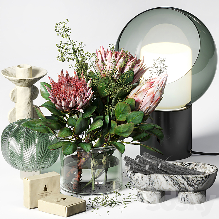 Decorative set 019 with a bouquet of proteus 3DS Max Model - thumbnail 1