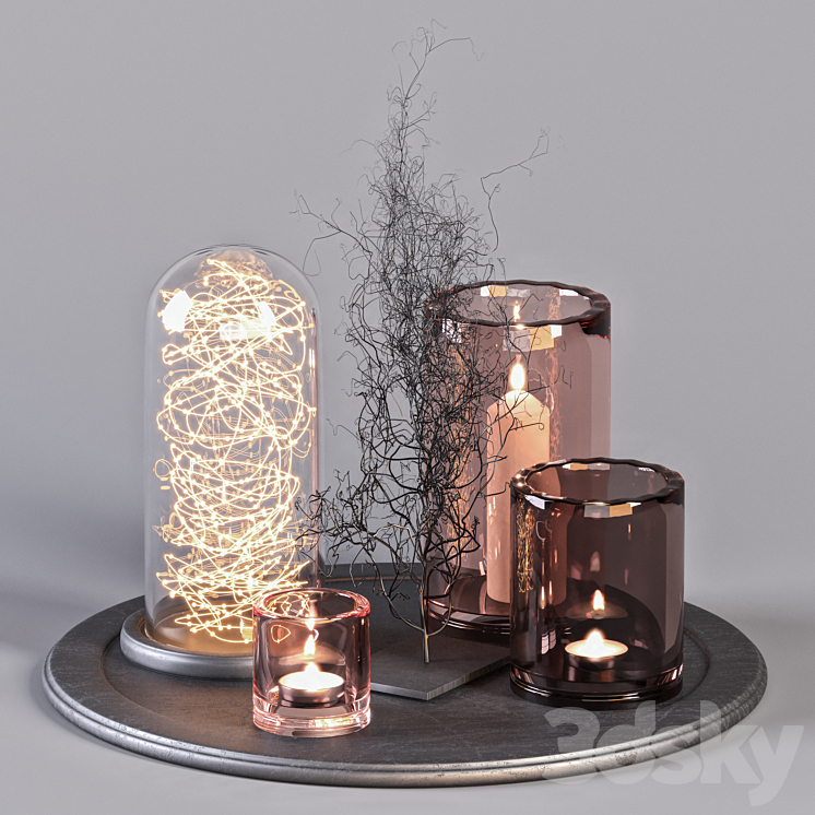 Decorative Set 16 – Candles and Metal Branches 3DS Max Model - thumbnail 1