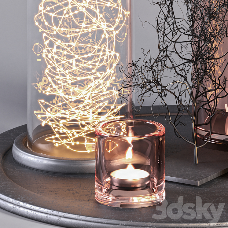 Decorative Set 16 – Candles and Metal Branches 3DS Max Model - thumbnail 2