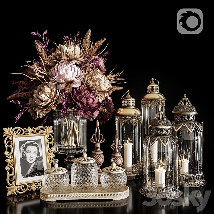 DECORATIVE SET 20 Dried flower antique lantern. 3DS Max Model - thumbnail 1