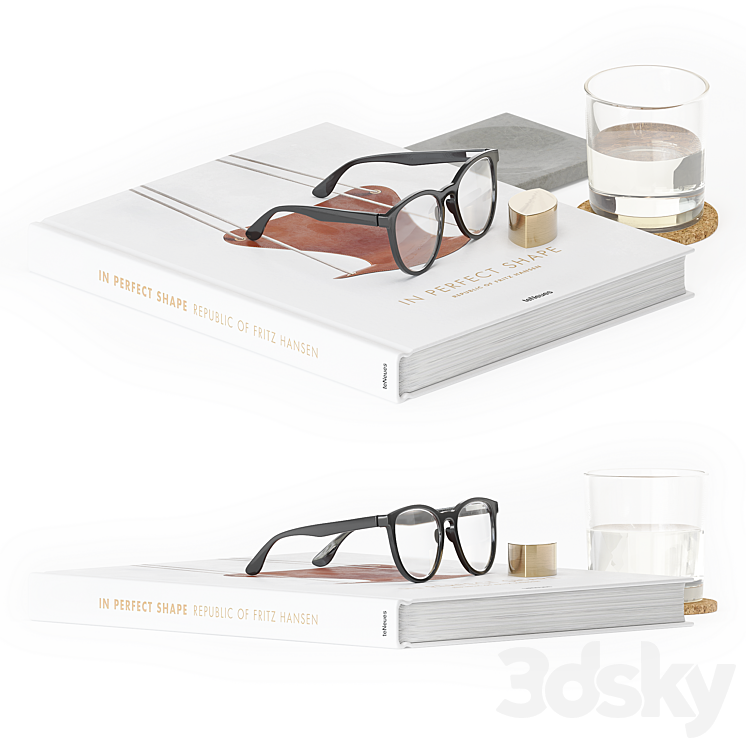 Decorative Set Glasses And Book 3DS Max Model - thumbnail 1