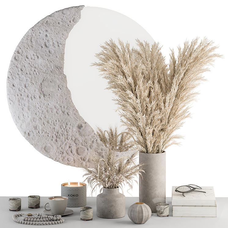 Decorative Set moon mirror with Dried Plant – Set 100 3DS Max Model - thumbnail 3