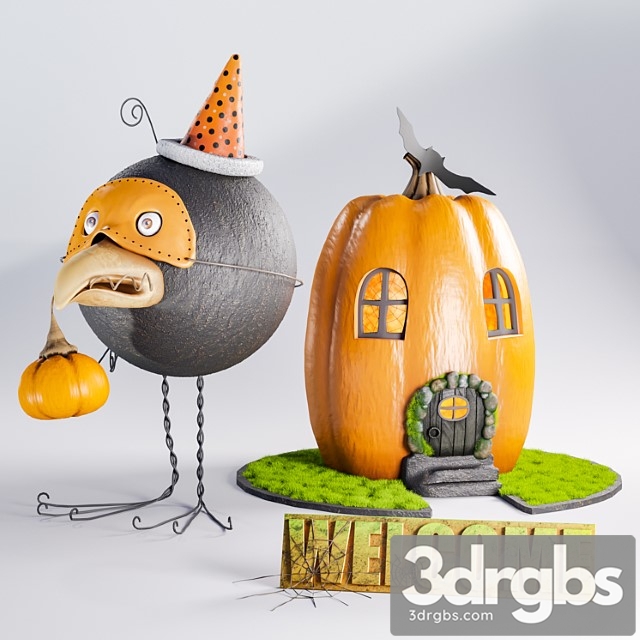 Decorative set on halloween. 3dsmax Download - thumbnail 1