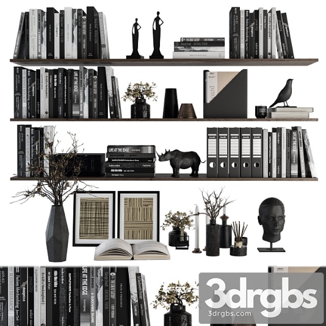 Decorative set on shelves and decor objects 3dsmax Download - thumbnail 1