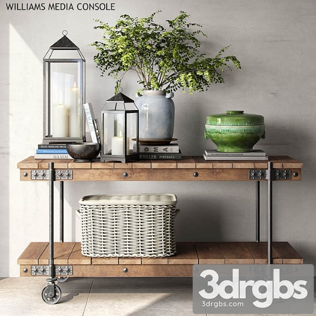 Decorative set Pottery barn williams media console 3dsmax Download - thumbnail 1