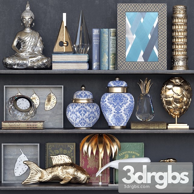 Decorative set Shelf with a collection of decor books and accessories to create coziness 3dsmax Download - thumbnail 1