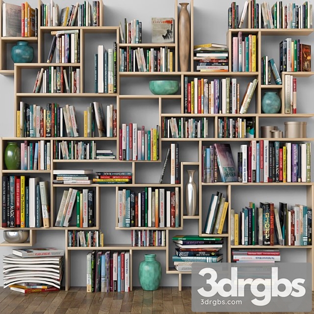 Decorative set Shelf with books. library 3dsmax Download - thumbnail 1