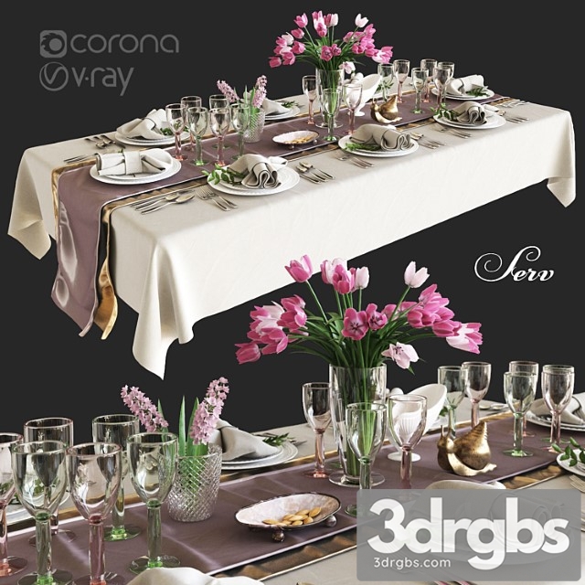 Decorative set Table setting with flowers 3dsmax Download - thumbnail 1